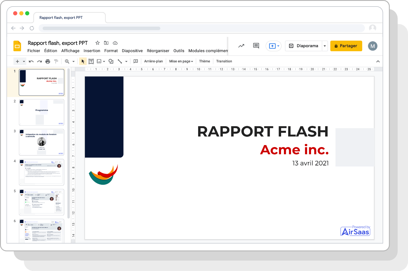 Capture écran AirSaas Flash report