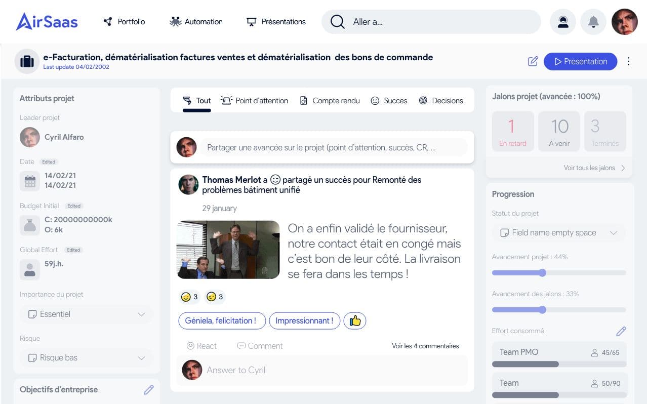 Capture écran plateforme AirSaas - partage succès