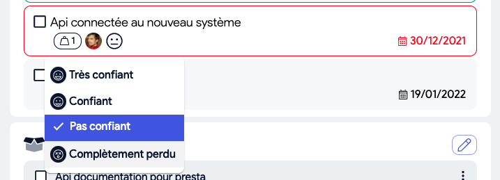 Capture écran AirSaas de la fonction degré de confiance dans le jalon