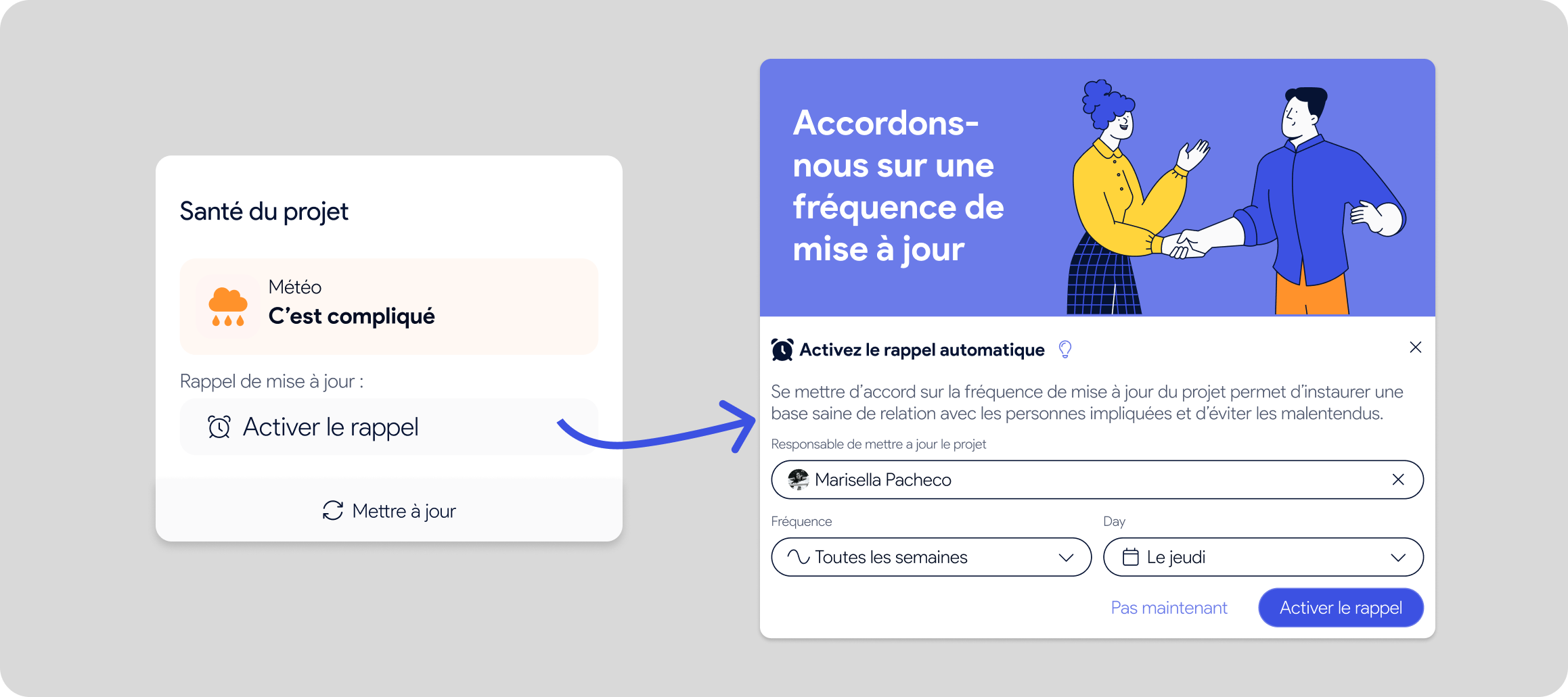 Avec AirSaas votre organisation peut activer le rappel auto. des informations