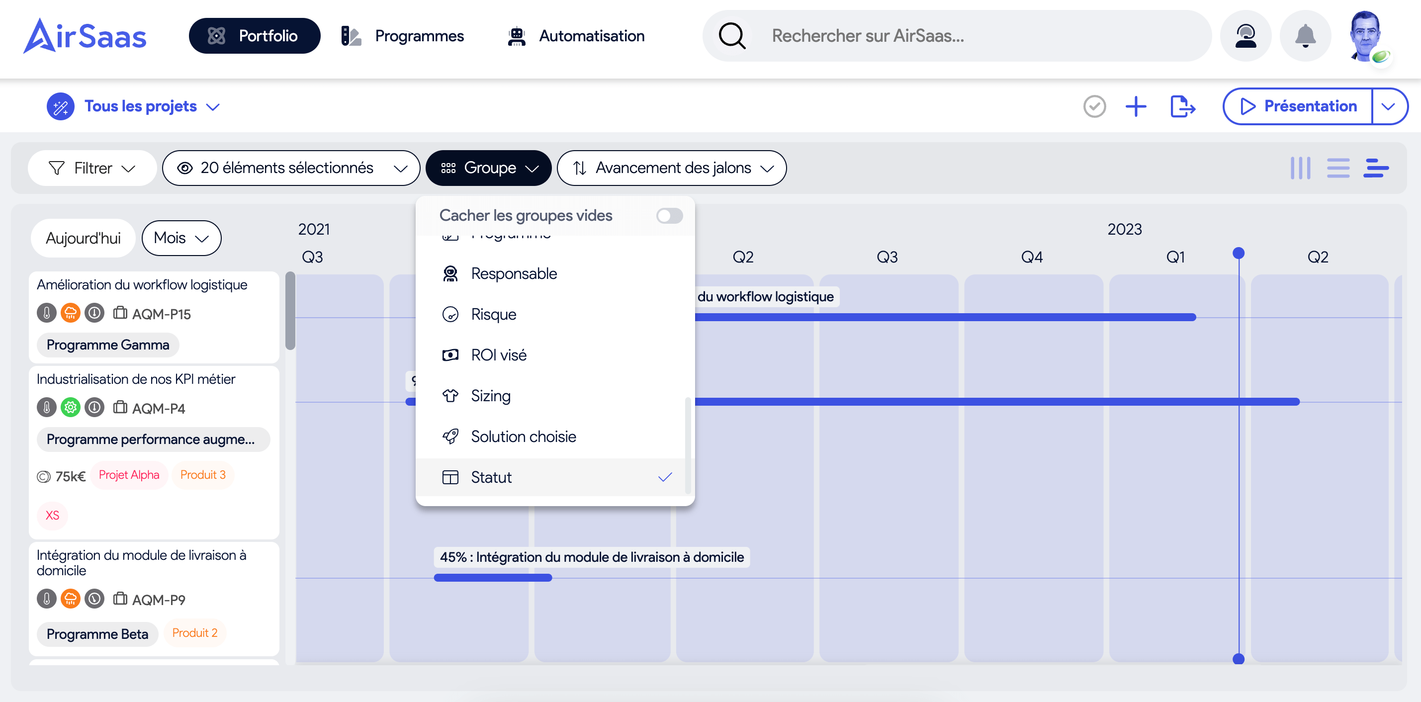 PPM - Timeline de la cartera de proyectos