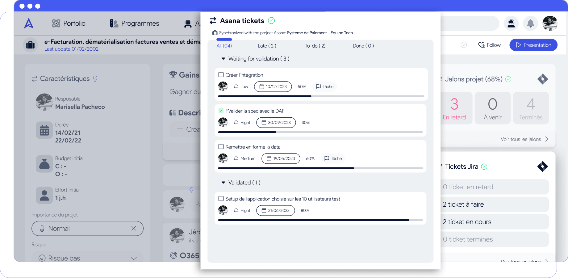 Elección de los atributos de tareas de Asana mostrados en lectura en AirSaas