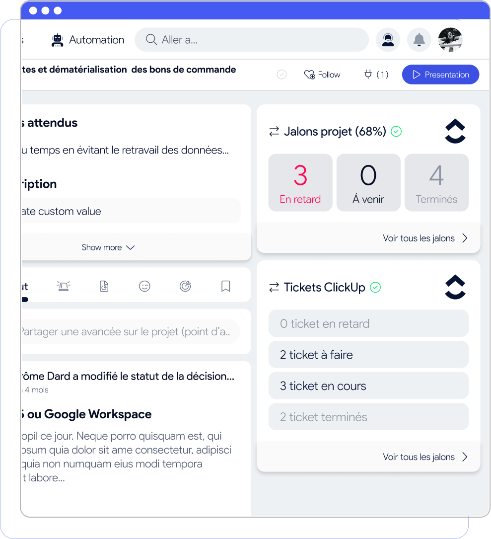 Indicadores de avance de las tareas de ClickUp reflejados en AirSaas