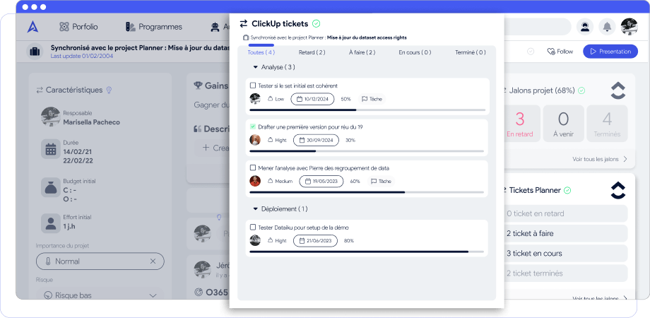 Elección de los atributos de tareas de ClickUp mostrados en lectura en AirSaas