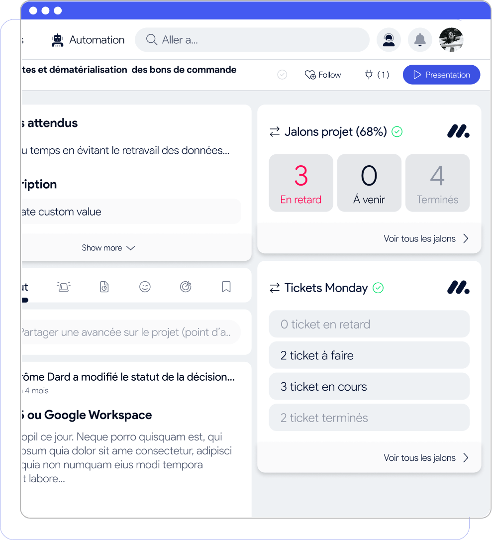 Indicadores de avance de las tareas de Monday reflejados en AirSaas
