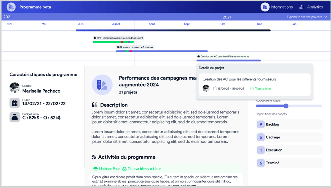 Capture du mode présentation d’un programme sur AirSaas