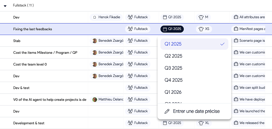Édition d’un jalon directement depuis la vue portfolio AirSaas