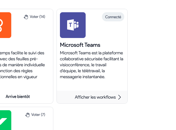 Capture d’écran AirSaas — connecter l’application Teams depuis le menu Intégration