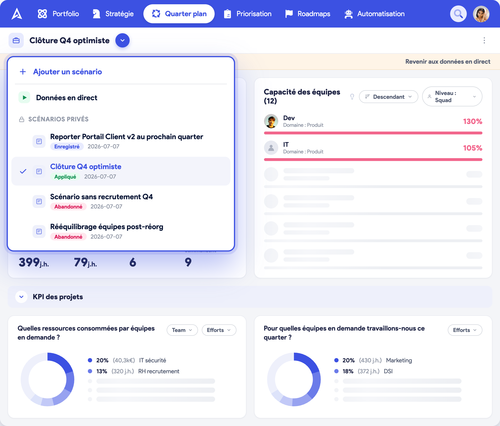 Quarter Plan AirSaas — création et comparaison de plusieurs scénarios privés