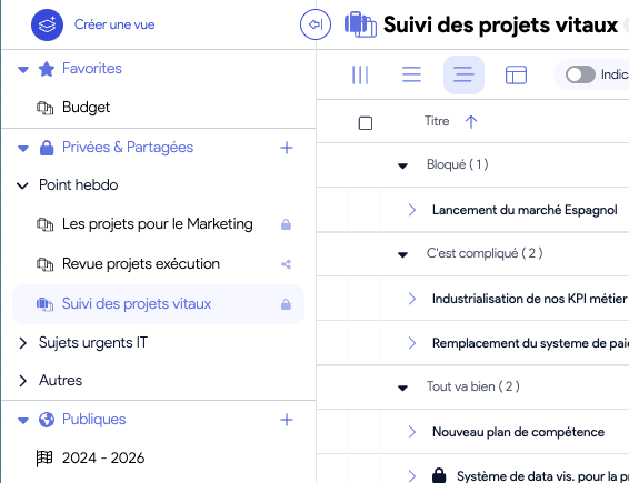 Barre latérale du Portfolio AirSaas — sections et vues favorites