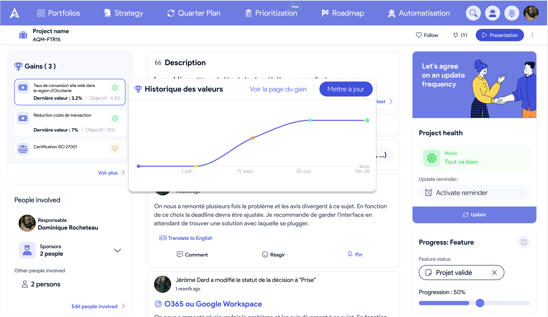 Module Gains AirSaas — mise à jour d’une mesure et de sa météo