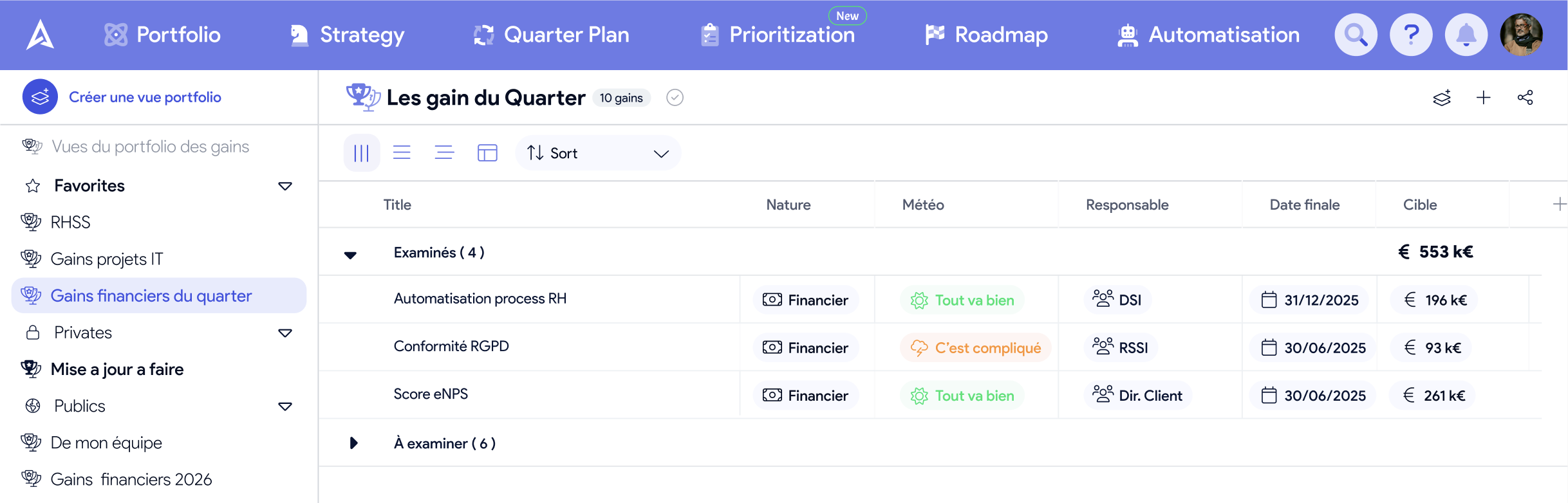 Portfolio AirSaas — suivi consolidé des gains des projets