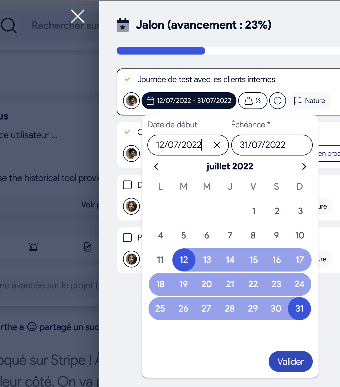 Choix d’une date de démarrage pour un jalon afin d’afficher des phases sur la timeline