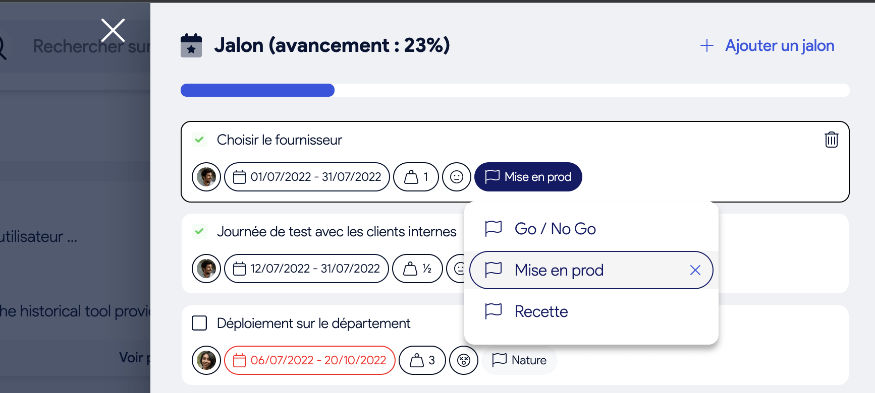 Personnalisation des attributs des jalons depuis les paramètres du workspace