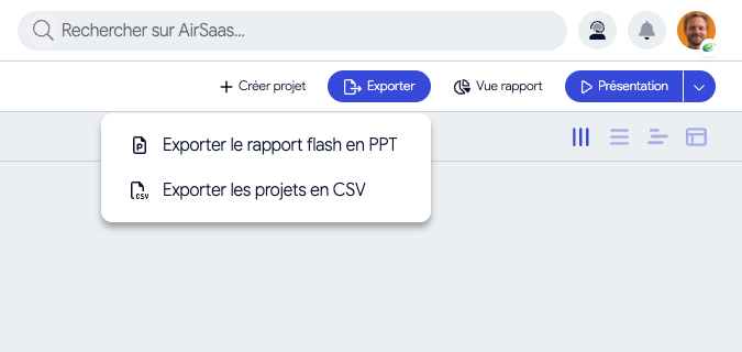 Exportez les projets de la vue courante avec les attributs de la vue sélectionnés