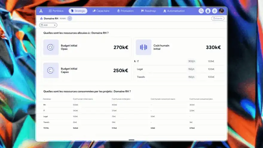 Démonstration animée des nouvelles pages budget consolidées d’AirSaas.