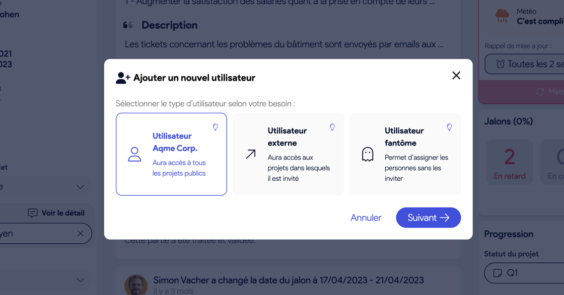 Sélection du type d’utilisateur lors de l’ajout dans AirSaas