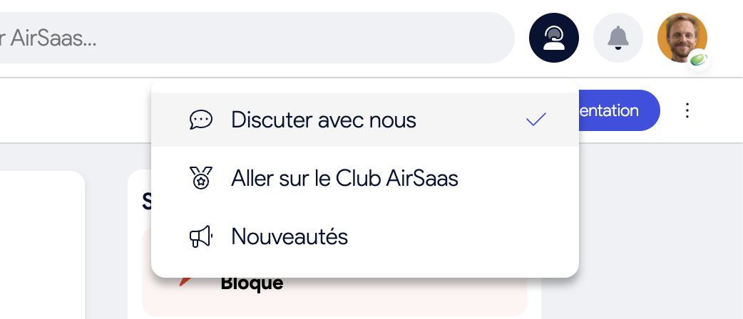Le tchat de support dans AirSaas